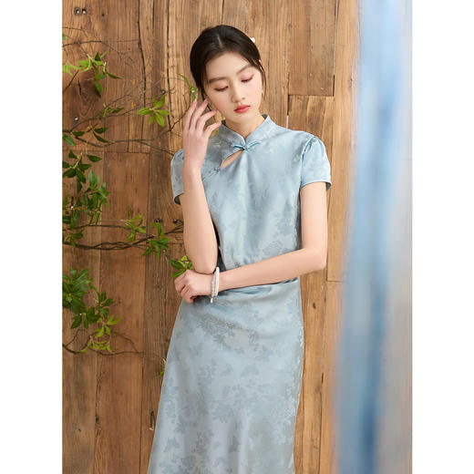 三彩【云兰序梦】2025春季新款新中式旗袍连衣裙缎面提花鱼尾长裙C 商品图3