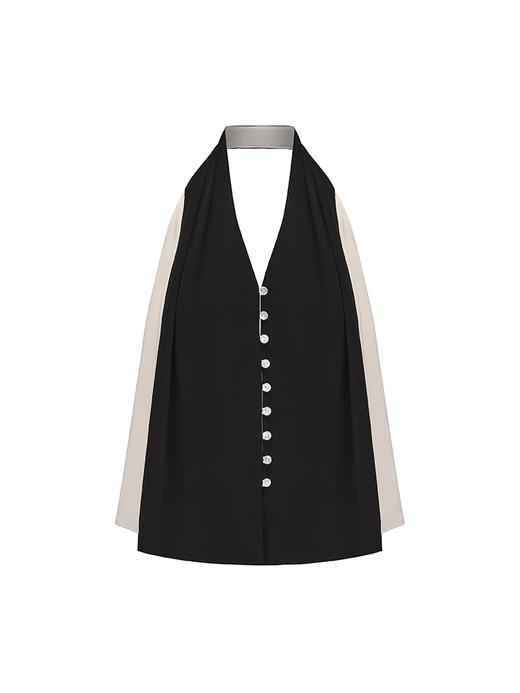 【夜未眠】撞色拼接设计露背挂脖A字马甲上衣 商品图4