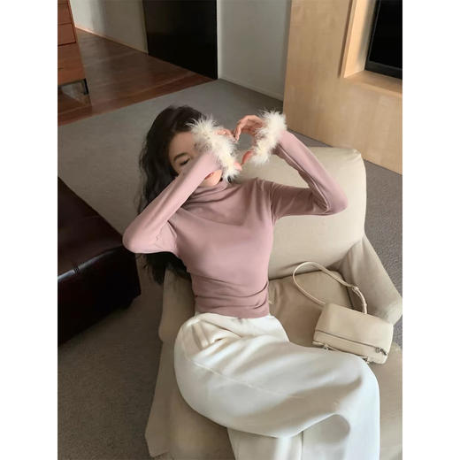 【非遗宋锦马甲/打底衫】宋锦提花工艺 拼接水貂毛 内里夹棉 保暖又显贵气 鸵鸟毛点缀 国风新贵气 商品图3