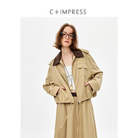 巴恩风亚麻混纺撞色翻领下摆抽绳外套/撞色腰头显瘦伞裙2025春WT2501011/BQ2501011