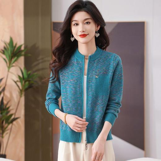 CC-103-H031新款早春拉链开衫针织衫女夹花毛衣外套宽松针织春秋外搭上衣 商品图3