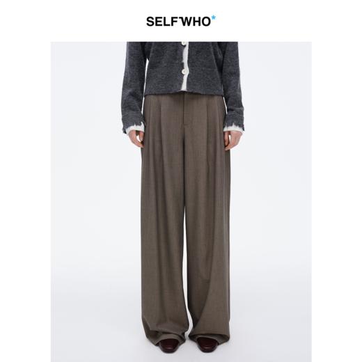 SELFWHO经典双褶阔腿西裤女2025春季新款宽松显瘦百搭通勤休闲裤 商品图0