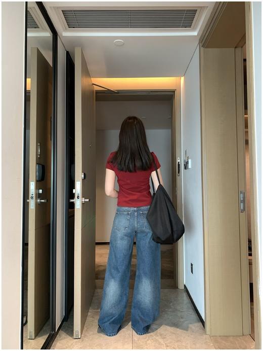 MM6线条阔腿牛仔裤 宽松休闲通勤微喇裤 商品图9