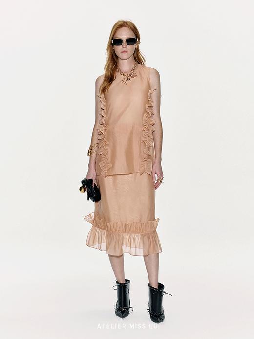 【橘子汽水】立体压褶花边设计透视上衣 商品图0