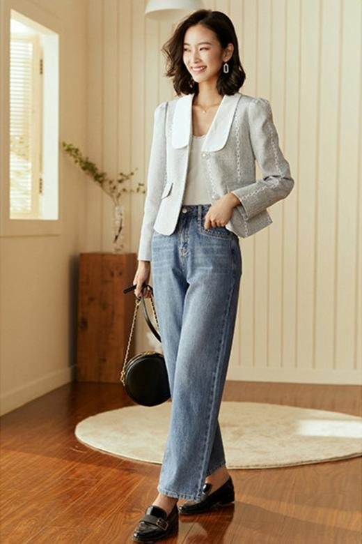 VIMLY/梵希蔓 白色提花线条西装外套 11672 商品图1