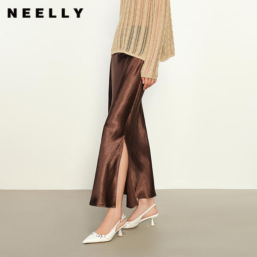 NEELLY纳俪商场同款春新款轻奢优雅半身裙女高腰垂感气质A字裙N25023E01109 商品图0