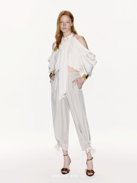 【银河护卫队】蝴蝶结点缀收口醋酸锥形裤