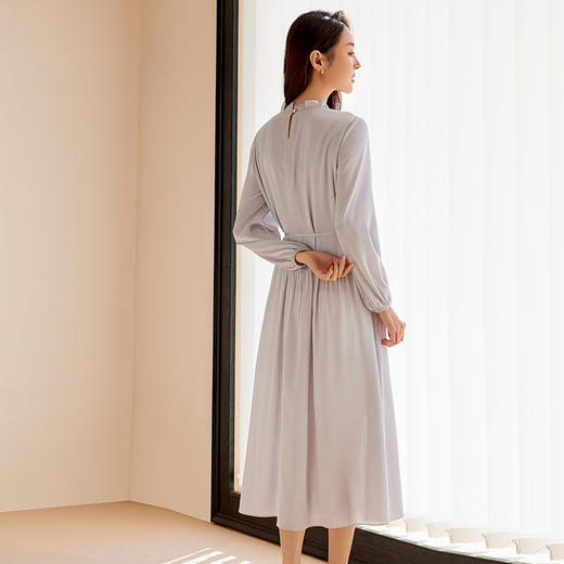 玳莎重磅真丝连衣裙2025春季新品优雅花苞领长袖中长款桑蚕丝裙子  FA35302 商品图3