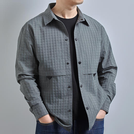 【新款DWD】大依优型大码春秋季新款男士格子翻领夹克外套加肥加大码时尚夹克上衣胖子 商品图6
