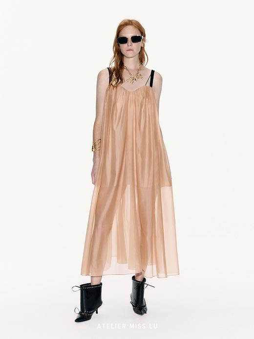 【午后西西里】爱心领几何吊带设计蓬松薄纱连衣裙 商品图0