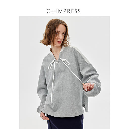 重工撞色拼接绑带美式复古卫衣2025春WY2501015 商品图0