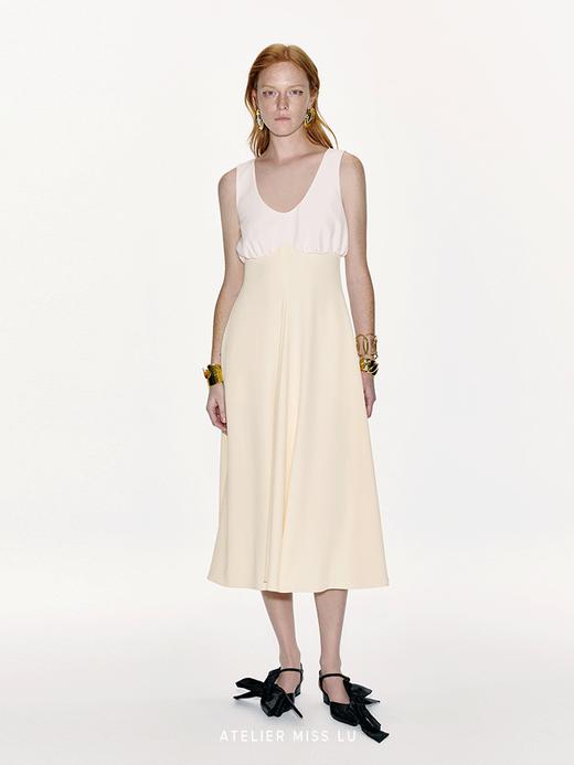 【日出维纳斯】撞色超高腰弧线拼接收腰大摆连衣裙 商品图1