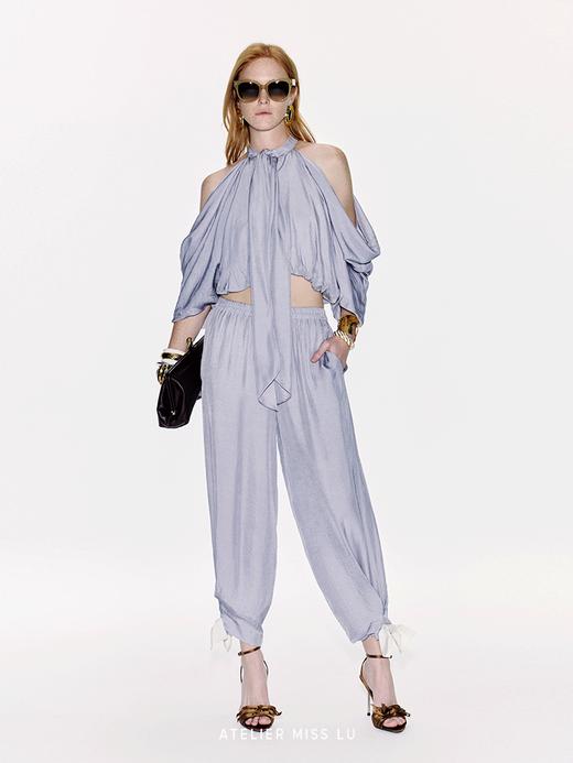 【薰衣草微光】蝴蝶结点缀收口醋酸锥形裤 商品图2