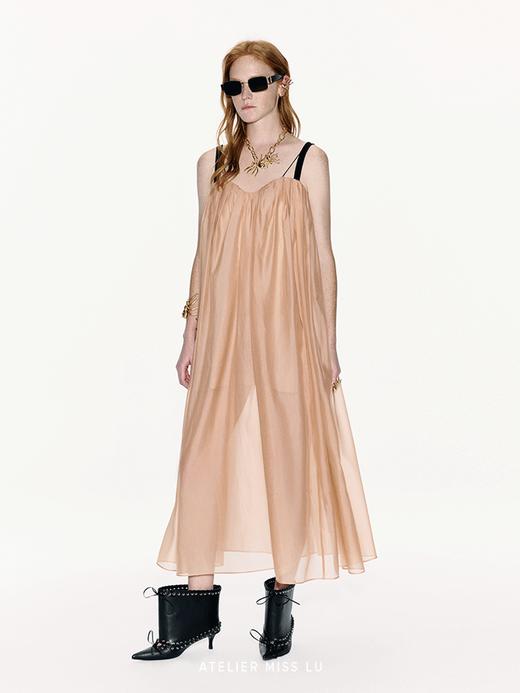 【午后西西里】爱心领几何吊带设计蓬松薄纱连衣裙 商品图3