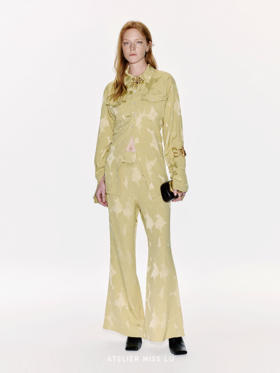 【落日熔金】新中式肌理醋酸收腰衬衫上衣