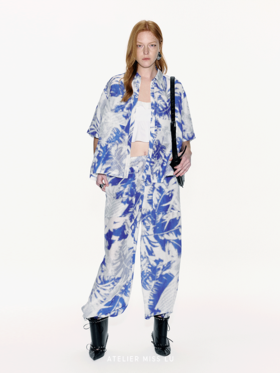 【卡普里清朗】品牌定染印花桑蚕丝亚麻混纺长裤