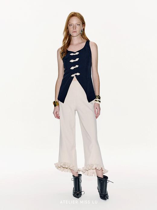 【月光兔耳】撞色兔耳蝴蝶结收腰马甲上衣 商品图0