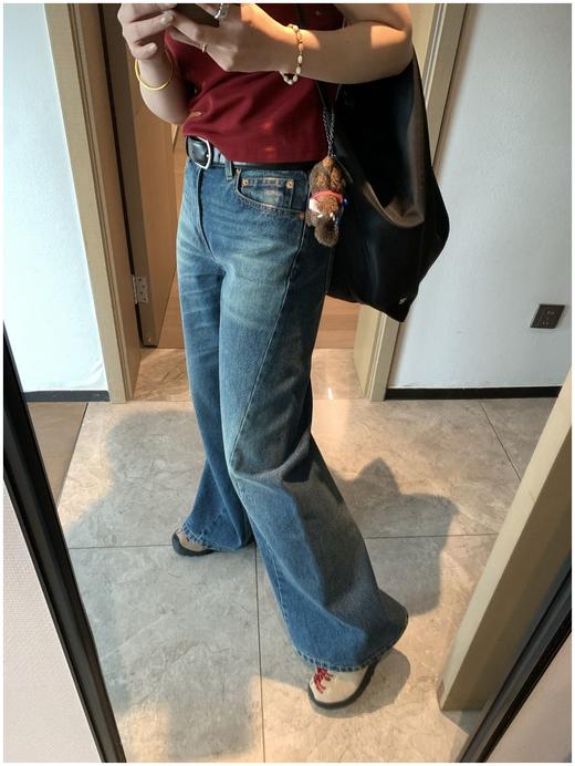 MM6线条阔腿牛仔裤 宽松休闲通勤微喇裤 商品图6