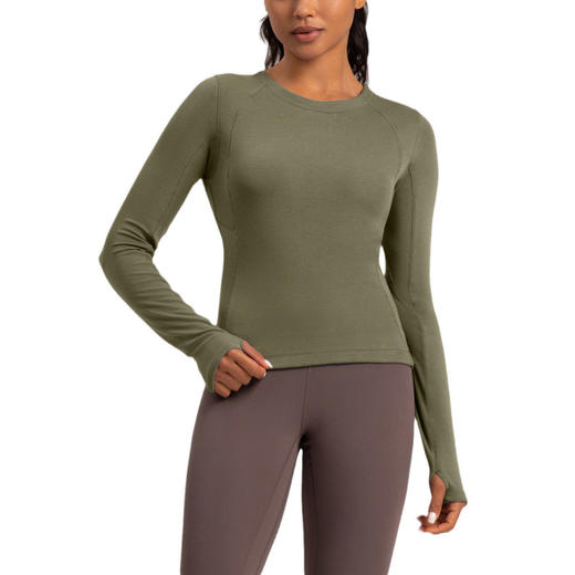 跃牌【倚窗听雨】系列 Athena 新款羊毛瑜伽服女美丽诺圆领裸感显瘦长袖T恤CX87 商品图3