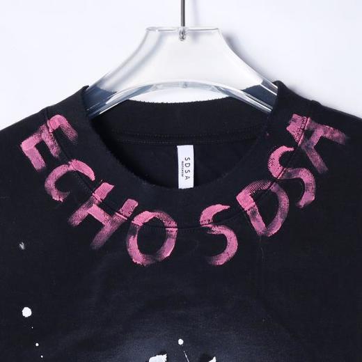 T2227春夏新款时尚个性撞色印花字母泼墨圆领半袖T恤百搭情侣套头上衣 商品图2