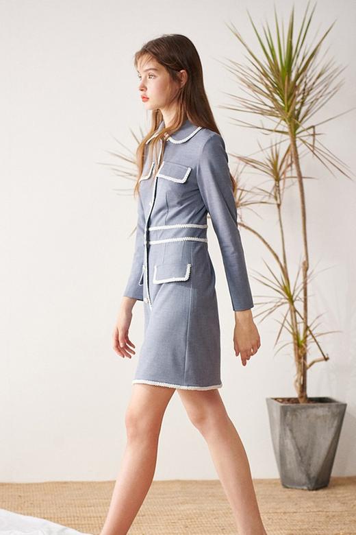 OECE 白色装饰花边条收腰连衣裙 11568 商品图1