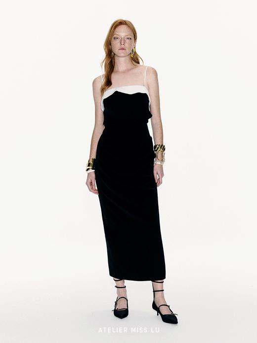 【海鸥环游】立体水流裁片撞色拼接收腰吊带连衣裙 商品图0