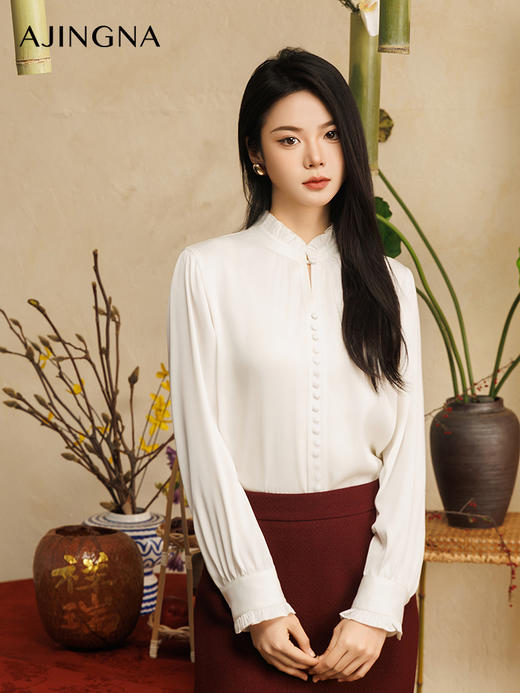 【商场同款】阿菁娜2025春季新款法式温柔通勤衬衫A30C109008 商品图3
