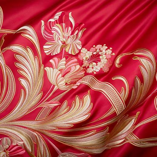 【春上新】10楼罗卡芙ROYALCOVER100支全棉绣花欧式婚庆 红色四件套 贝拉之恋-红240* 240cm吊牌价8980元 活动价4980元 商品图4
