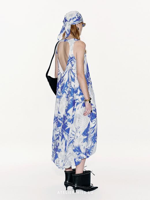 【雨林漫步】品牌定染印花桑蚕丝亚麻混纺露背花苞连衣裙 商品图3