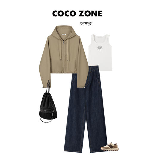 COCOZONE连帽系绳百搭长袖外套短款纯色通勤风松23C19126 商品图3