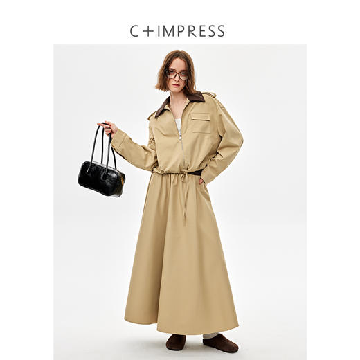 巴恩风亚麻混纺撞色翻领下摆抽绳外套/撞色腰头显瘦伞裙2025春WT2501011/BQ2501011 商品图4