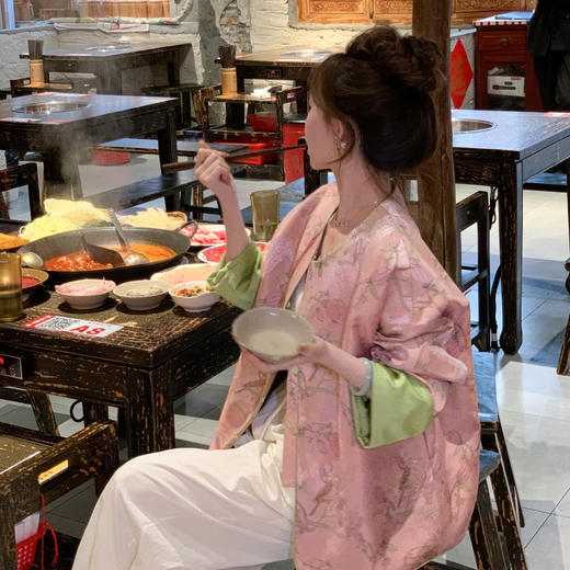 金蘑菇菇 粉若桃花醉 /新中式撞色锦缎肌理提花 商品图1