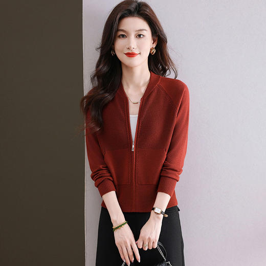 CC-101-92492小个子针织开衫女士2025早春秋新款拉链口袋洋气今年流行短款外套 商品图1