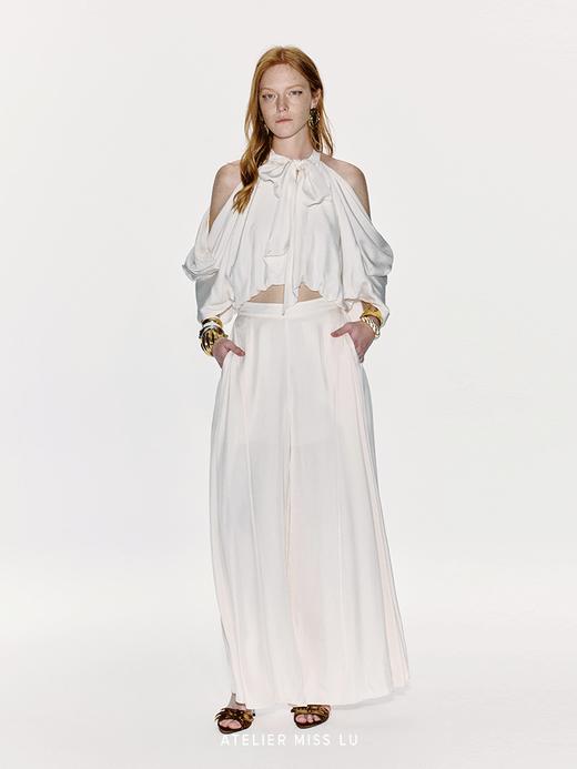 【预谋邂逅】垂荡露肩设计飘带醋酸上衣 商品图1