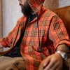 工装优选美式休闲色织格纹帽衫橘红复古连帽衬衫宽松长袖衬衣男春 商品缩略图0