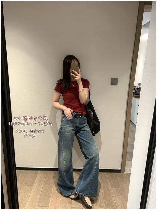 MM6线条阔腿牛仔裤 宽松休闲通勤微喇裤 商品图0