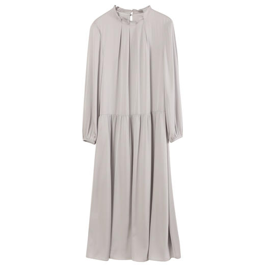 玳莎重磅真丝连衣裙2025春季新品优雅花苞领长袖中长款桑蚕丝裙子  FA35302 商品图4