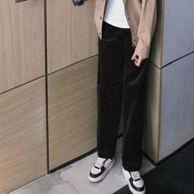 顺丰包邮洛诗琳35828复古文艺气质深巧克力色灯芯绒直筒裤876