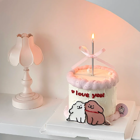 【214情人节】情侣纪念线条小狗蛋糕B款