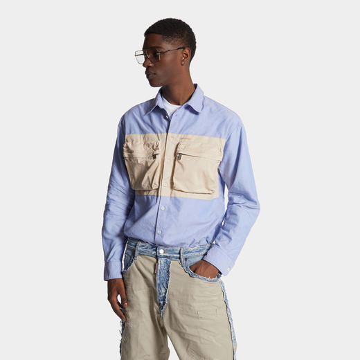 DSQUARED2 男士字母徽标刺绣棉质长袖衬衫 浅蓝色 S74DM0897 S47420 482 商品图2