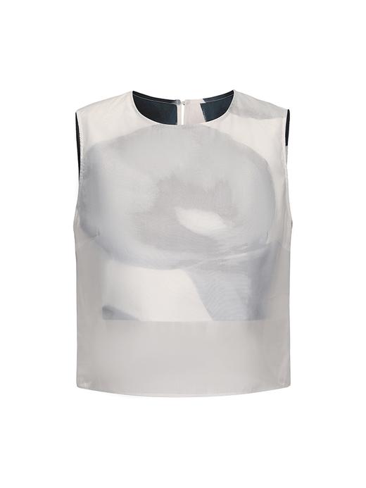 【薄雾漫步】品牌定染马蹄莲印花假两件薄纱短上衣 商品图4