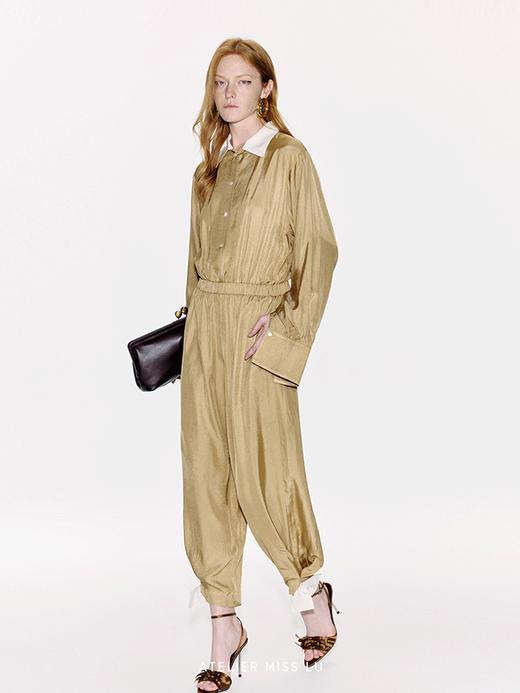 【里约书店】蝴蝶结撞色拼接弹力收腰醋酸连体裤 商品图1