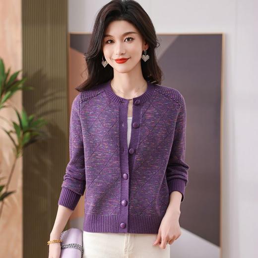 CC-103-H032春秋花纱针织衫女开衫大码宽松休闲减龄毛衣外套短款外搭 商品图0