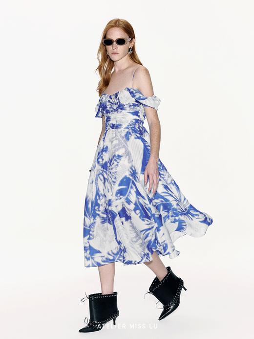 【海滨微风】品牌定染印花桑蚕丝亚麻混纺吊带连衣裙 商品图2