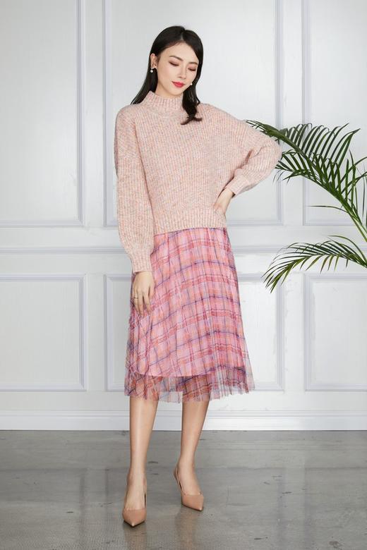 LILY 网纱格纹毛衫两件套 11589 商品图1