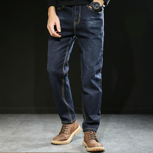 【新款DYG】大依优型大码男装四季款直筒牛仔裤男加肥加大码松紧腰运动牛仔裤胖子长裤 商品图0