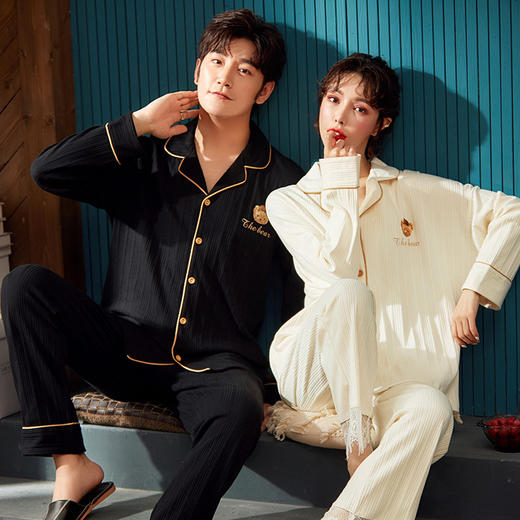 春秋款【情侣睡衣】纯棉长袖 秋冬季男士女士 可爱大码开衫家居服  商品图0