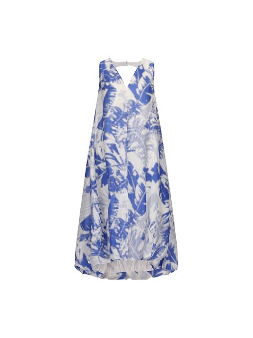 【雨林漫步】品牌定染印花桑蚕丝亚麻混纺露背花苞连衣裙 商品图4