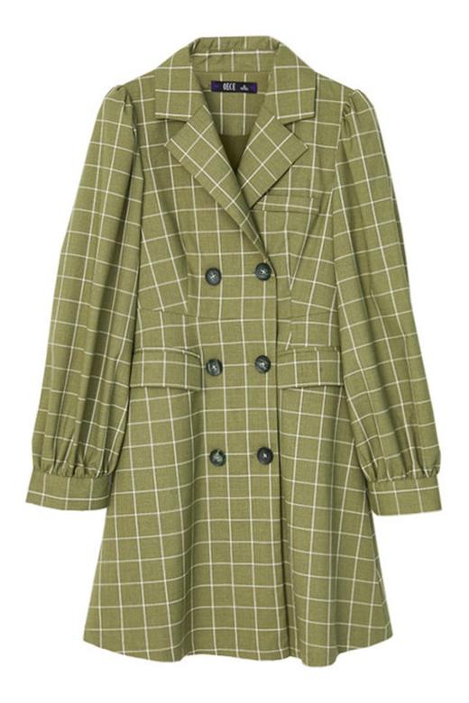 OECE 西装领格纹收腰连衣裙 11575 商品图4