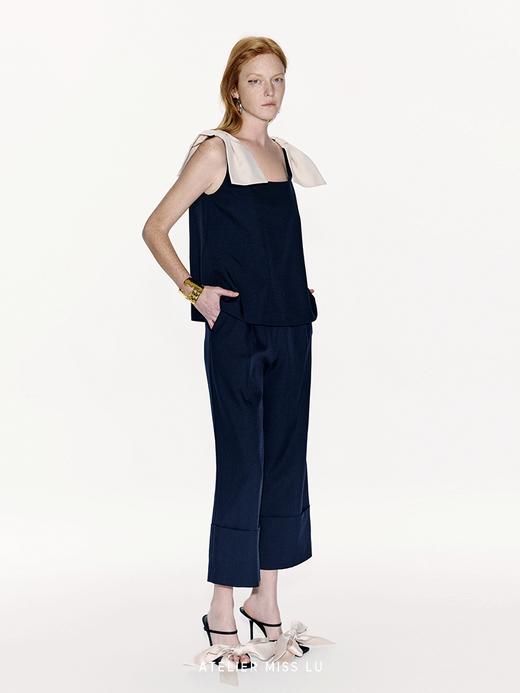 【海口浪花】翻折裤腿设计直筒九分裤 商品图1